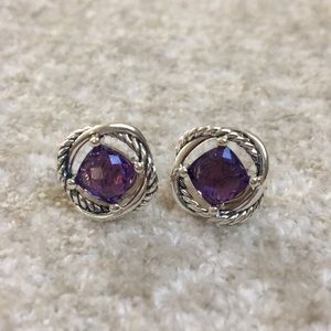 David Yurman Silver Infinity Earrings w/ Amethyst